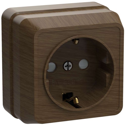 OKTAVA Розетка 1-местная с заземлением с защитными шторками для открытой установки 16А РСш20-3-ОД дуб IEK ERO14-K04-16-DC, купить в Минске по самой низкой цене