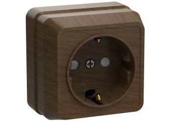 OKTAVA Розетка 1-местная с заземлением с защитными шторками для открытой установки 16А РСш20-3-ОД дуб IEK ERO14-K04-16-DC