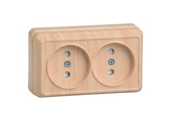 OKTAVA Розетка 2-местная без заземления с защитными шторками для открытой установки 10А РСш22-2-ОС сосна IEK ERO23-K03-10-DC