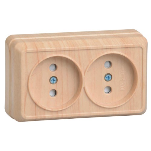 OKTAVA Розетка 2-местная без заземления с защитными шторками для открытой установки 10А РСш22-2-ОС сосна IEK ERO23-K03-10-DC, купить в Минске по самой низкой цене