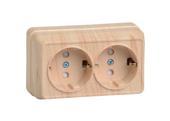 OKTAVA Розетка 2-местная с заземлением с защитными шторками для открытой установки 16А РСш22-3-ОС сосна IEK ERO24-K03-16-DC