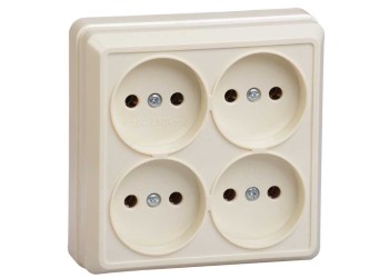 OKTAVA Розетка 4-местная без заземления для открытой установки 10А РС24-2-ОК кремовый IEK ERO40-K33-10-DC
