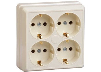 OKTAVA Розетка 4-местная с заземлением для открытой установки 16А РС24-3-ОК кремовый IEK ERO41-K33-16-DC