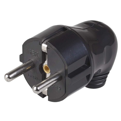 Вилка разборная угловая ВПу11-02-Ст с заземляющим контактом 16А черная IEK EVP11-16-01-K02, купить в Минске по самой низкой цене