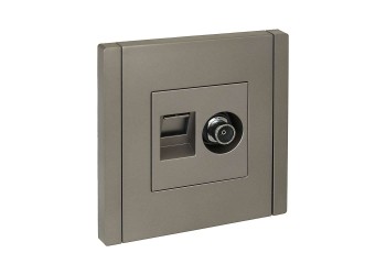 FORTE&PIANO Розетка двойная TV+RJ45 кат.5E FP536 сталь IEK FP-AK20-1-K46