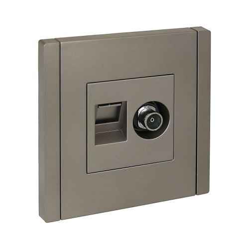 FORTE&PIANO Розетка двойная TV+RJ45 кат.5E FP536 сталь IEK FP-AK20-1-K46, купить в Минске по самой низкой цене