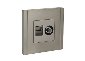 FORTE&PIANO Розетка двойная TV+RJ45 кат.6 FP537 сталь IEK FP-AK20-2-K46