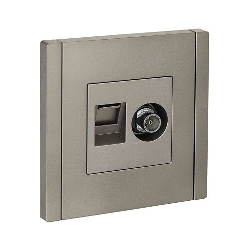 FORTE&PIANO Розетка двойная TV+RJ45 кат.6 FP537 сталь IEK FP-AK20-2-K46, купить в Минске по самой низкой цене