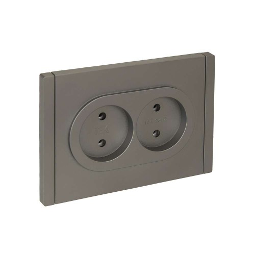 FORTE&PIANO Розетка 2-местная без заземления без защитных шторок безвинтовое крепление 10А FP526 сталь IEK FP-R20-10-1-K46, купить в Минске по самой низкой цене