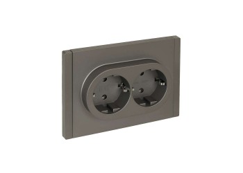 FORTE&PIANO Розетка 2-местная с заземлением без защитных шторок безвинтовое крепление 16А FP524 сталь IEK FP-R21-16-1-K46