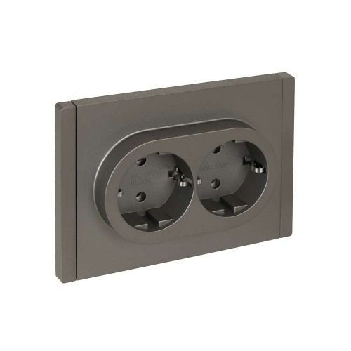 FORTE&PIANO Розетка 2-местная с заземлением без защитных шторок безвинтовое крепление 16А FP524 сталь IEK FP-R21-16-1-K46, купить в Минске по самой низкой цене