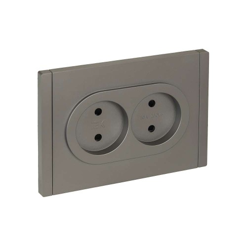 FORTE&PIANO Розетка 2-местная без заземления с защитными шторками безвинтовое крепление 10А FP525 сталь IEK FP-R23-10-1-K46, купить в Минске по самой низкой цене