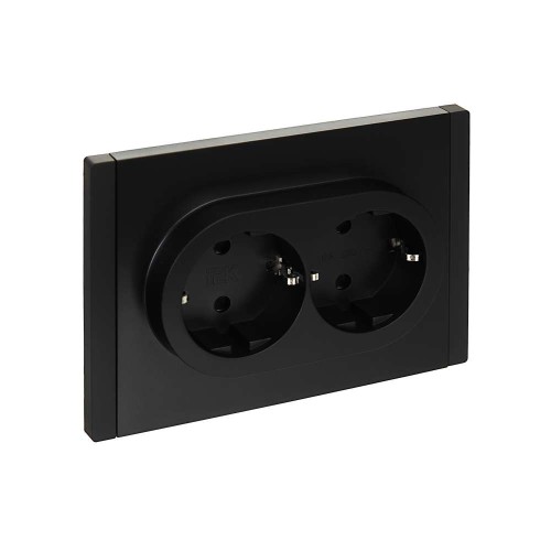 FORTE&PIANO Розетка 2-местная с заземлением с защитными шторками безвинтовое крепление 16А FP123 черный IEK FP-R24-16-1-K02, купить в Минске по самой низкой цене