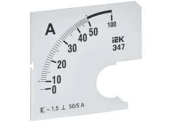 Шкала сменная для амперметра Э47 50/5А класс точности 1,5 72х72мм IEK IPA10D-SC-0050