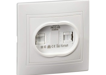 KVARTA Розетка 2-местная компьютерная RJ45 кат.5е РК12-КБ белый IEK KV-K20-K01