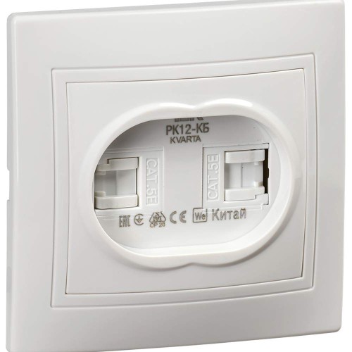 KVARTA Розетка 2-местная компьютерная RJ45 кат.5е РК12-КБ белый IEK KV-K20-K01, купить в Минске по самой низкой цене