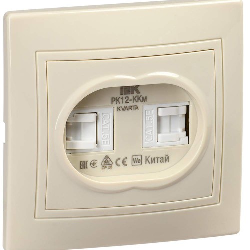 KVARTA Розетка 2-местная компьютерная RJ45 кат.5е РК12-ККм кремовый IEK KV-K20-K33, купить в Минске по самой низкой цене