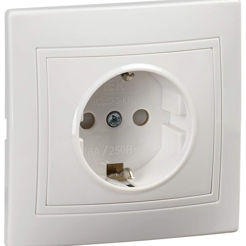 KVARTA Розетка 1-местная с заземлением с защитными шторками 16А РСш10-3-КРБ белый IEK KV-R14-16-PC-K01, купить в Минске по самой низкой цене