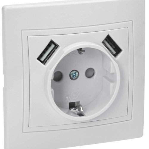 KVARTA Розетка с заземлением с защитными шторками 16А USBх2 2,1А РЮш10-1-КБ белый IEK KV-R14-16-U2-K01, купить в Минске по самой низкой цене