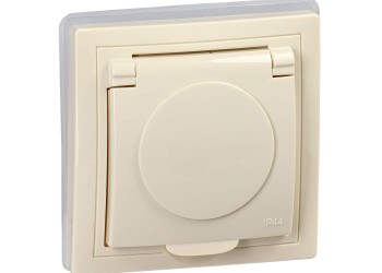 KVARTA Розетка с заземлением с защитными шторками с крышкой 16А IP44 РСбш10-3-ККм-44 кремовый IEK KV-R16-16-44-K33