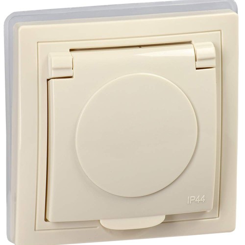 KVARTA Розетка с заземлением с защитными шторками с крышкой 16А IP44 РСбш10-3-ККм-44 кремовый IEK KV-R16-16-44-K33, купить в Минске по самой низкой цене