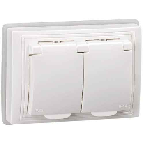 KVARTA Розетка 2-местная с заземлением с защитными шторками с крышкой 16А IP44 РСбш12-3-КБ-44 белый IEK KV-R26-16-44-K01, купить в Минске по самой низкой цене