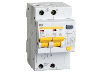 KARAT Дифференциальный автомат АД12 2P 20А 30мА тип AC IEK MAD10-2-020-C-030