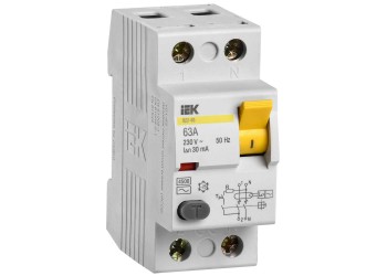 Выключатель дифференциальный (УЗО) ВД1-63 2Р 63А 30мА IEK MDV10-2-063-030