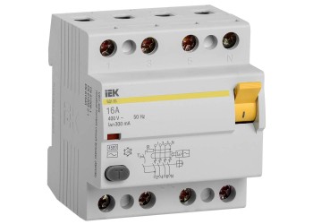 Выключатель дифференциальный (УЗО) ВД1-63 4Р 16А 300мА IEK MDV10-4-016-300