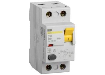 Выключатель дифференциальный (УЗО) ВД1-63 2Р 63А 100мА тип А IEK MDV11-2-063-100