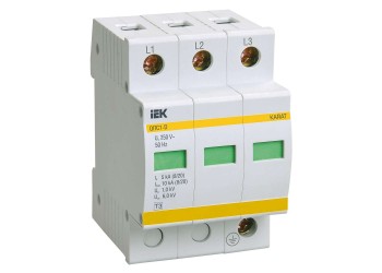 KARAT Ограничитель импульсного перенапряжения ОПС1-D 3P In=5кА Un=230В Im=10кА IEK MOP20-3-D