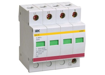 KARAT Ограничитель импульсного перенапряжения ОПС1-B 4P In=30кА Un=400В Im=60кА IEK MOP20-4-B
