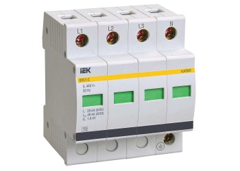 KARAT Ограничитель импульсного перенапряжения ОПС1-C 4P In=20кА Un=400В Im=40кА IEK MOP20-4-C