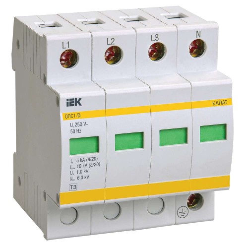 KARAT Ограничитель импульсного перенапряжения ОПС1-D 4P In=5кА Un=230В Im=10кА IEK MOP20-4-D, купить в Минске по самой низкой цене