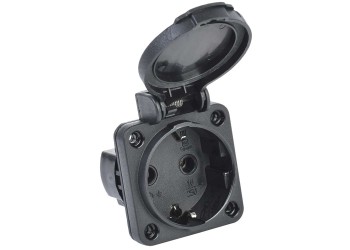 MAGNUM Розетка панельная SCHUKO РП14-3 с крышкой IP54 черный IEK PSN71-016-3-2-54-K02