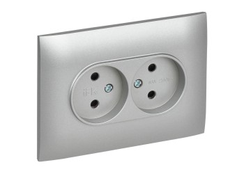 SKANDY Розетка 2-местная без заземления с защитными шторками 10А в сборе SK-R09S серебряный IEK SK-R23-10-K23-F