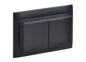 SKANDY Розетка 2-местная и крышкой 16А в сборе IP44 SK-R12Bl черный IEK SK-R26-16-44-K02-F