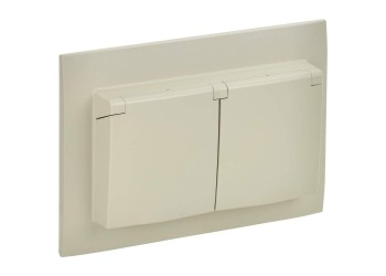 SKANDY Розетка 2-местная и крышкой 16А в сборе IP44 SK-R12B бежевый IEK SK-R26-16-44-K10-F