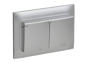 SKANDY Розетка 2-местная и крышкой 16А в сборе IP44 SK-R12S серебряный IEK SK-R26-16-44-K23-F