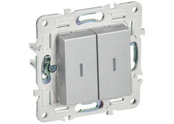 SKANDY Выключатель 2-клавишный с индикацией 10А SK-V09S серебряный IEK SK-V20-1-10-K23