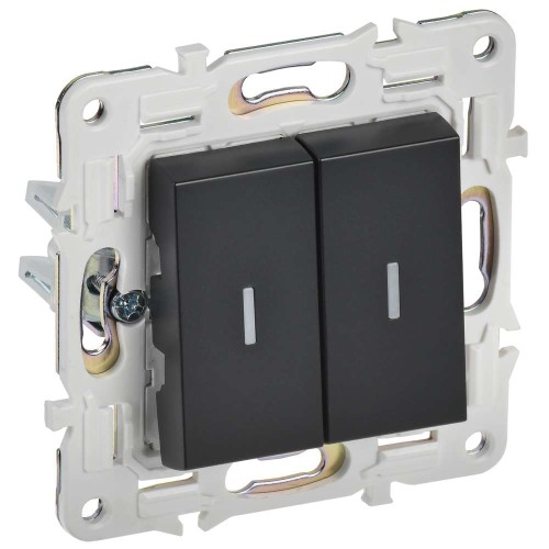 SKANDY Выключатель 2-клавишный проходной с индикацией 10А SK-V10Bl черный IEK SK-V22-1-10-K02, купить в Минске по самой низкой цене