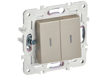 SKANDY Выключатель 2-клавишный проходной с индикацией 10А SK-V10Sh шампань IEK SK-V22-1-10-K37