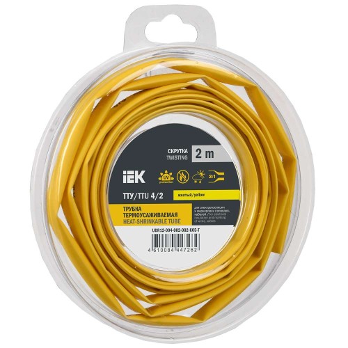 Трубка термоусадочная ТТУ нг-LS 4/2 желтая (2м/упак) IEK UDR12-004-002-002-K05-T, купить в Минске по самой низкой цене