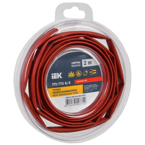 Трубка термоусадочная ТТУ нг-LS 6/3 красная (2м/упак) IEK UDR12-006-003-002-K04-T, купить в Минске по самой низкой цене