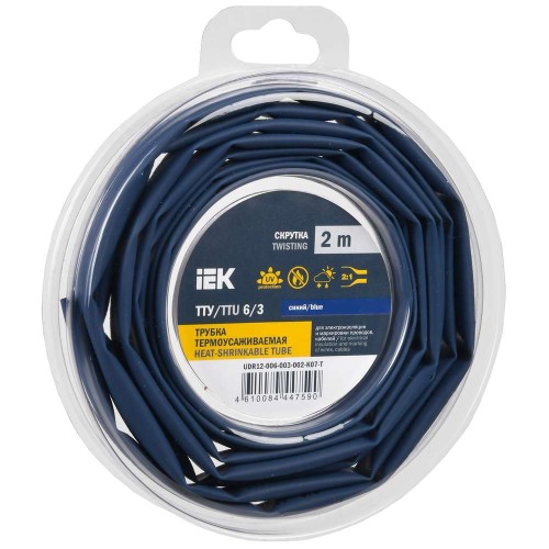 Трубка термоусадочная ТТУ нг-LS 6/3 синяя (2м/упак) IEK UDR12-006-003-002-K07-T, купить в Минске по самой низкой цене