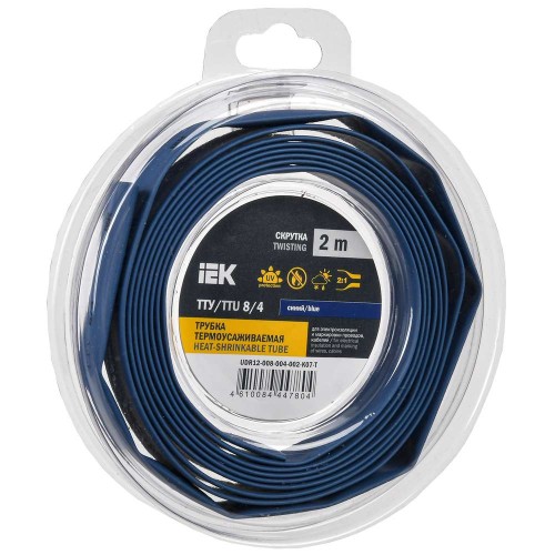 Трубка термоусадочная ТТУ нг-LS 8/4 синяя (2м/упак) IEK UDR12-008-004-002-K07-T, купить в Минске по самой низкой цене