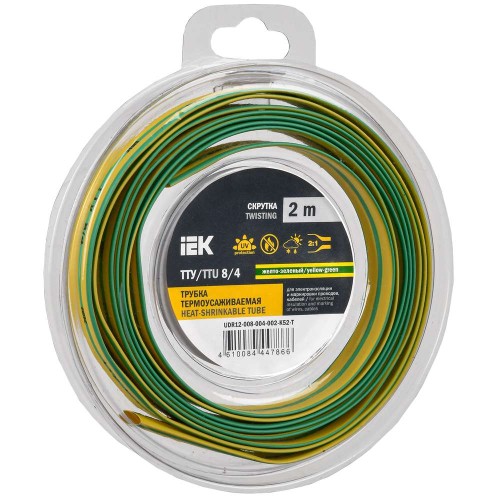 Трубка термоусадочная ТТУ нг-LS 8/4 желто-зеленая (2м/упак) IEK UDR12-008-004-002-K52-T, купить в Минске по самой низкой цене