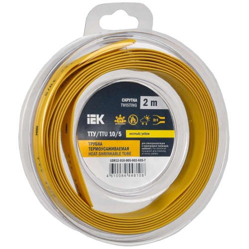 Трубка термоусадочная ТТУ нг-LS 10/5 желтая (2м/упак) IEK UDR12-010-005-002-K05-T, купить в Минске по самой низкой цене