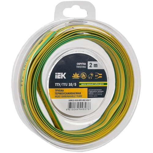 Трубка термоусадочная ТТУ нг-LS 10/5 желто-зеленая (2м/упак) IEK UDR12-010-005-002-K52-T, купить в Минске по самой низкой цене