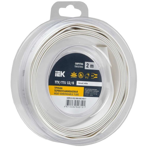Трубка термоусадочная ТТУ нг-LS 12/6 белая (2м/упак) IEK UDR12-012-006-002-K01-T, купить в Минске по самой низкой цене